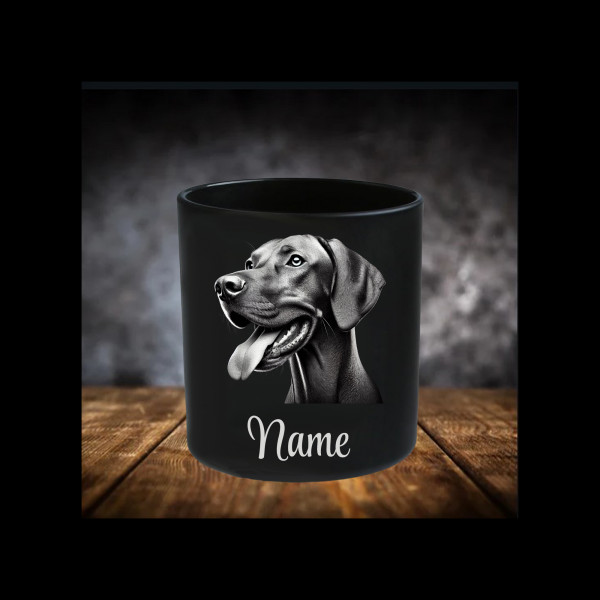 Vizsla Leckerliglas | Kerzenglas Matt Schwarz | Gravur Hunderasse mit Name Personalisiert