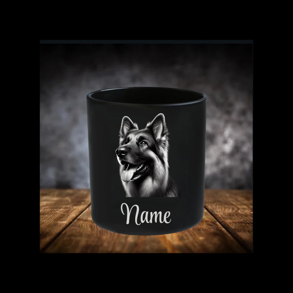 Deutscher Schäferhund Leckerliglas | Kerzenglas Schwarz Gravur Hund mit Name Personalisiert