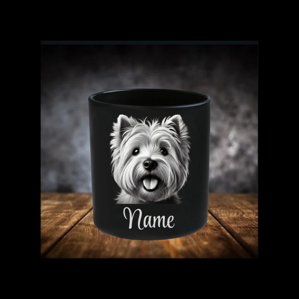 West Highland Terrier Leckerliglas | Kerzenglas Matt Schwarz | Gravur Hund mit Name Personalisiert