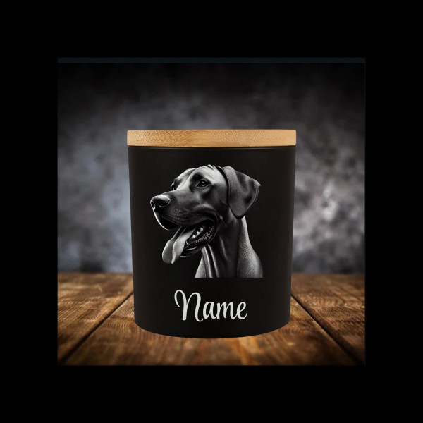 Rhodesian Ridgeback Leckerliglas | Kerzenglas Matt Schwarz | Gravur Hund mit Name Personalisiert