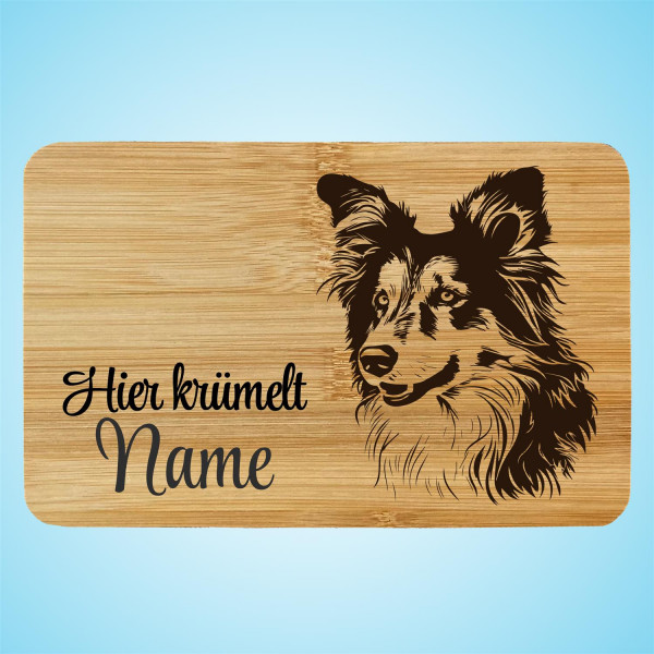 Brettchen Bambus Holz Gravur Sheltie Hund Personalisiert