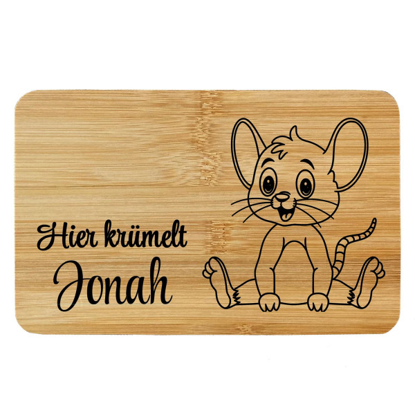 Kinder Frühstücksbrett Holz mit Gravur Maus Personalisiert