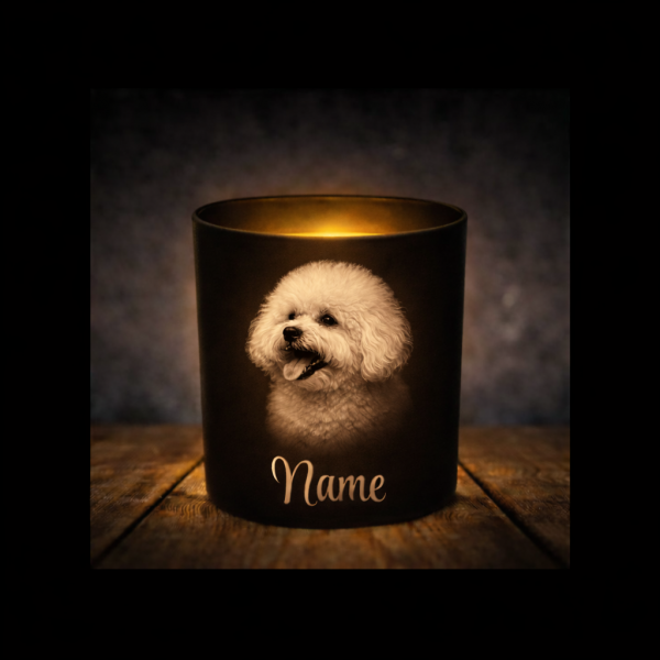 Bichon Frise Leckerliglas | Kerzenglas Matt Schwarz 400ml | Gravur Hunderasse mit Name Personalisier