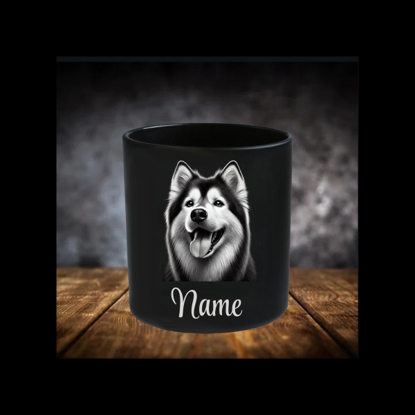 Husky Leckerliglas | Kerzenglas Matt Schwarz | Gravur Hunderasse mit Name Personalisiert