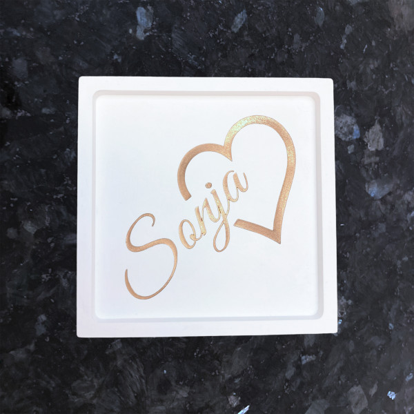 Eleganter Untersetzer aus Keramik Weiß Quadratisch Personalisiert