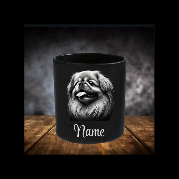 Pekingese Leckerliglas | Kerzenglas Matt Schwarz | Gravur Hunderasse mit Name Personalisiert