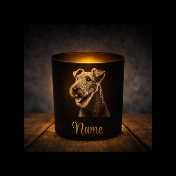Airedale Terrier Lichtglas | Erinnerungsglas Schwarz Gravur Hund mit Name Personalisiert