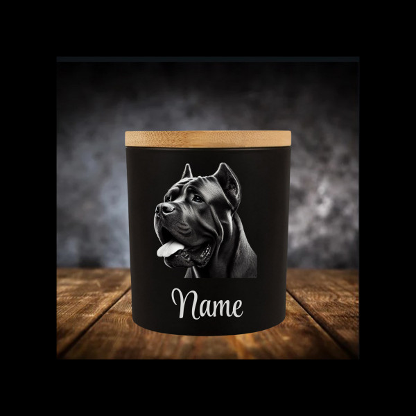 Cane Corso Leckerliglas | Kerzenglas Matt Schwarz 400ml | Gravur Hunderasse mit Name Personalisiert