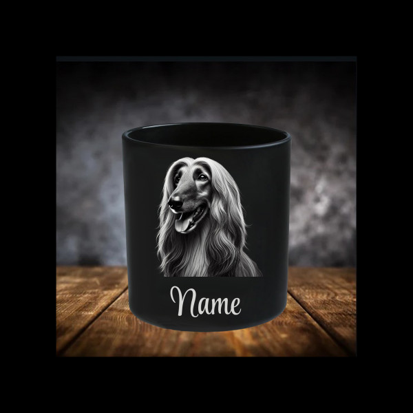 Afghanischer Windhund Leckerliglas Kerzenglas Matt Schwarz Gravur Hund mit Name Personalisiert