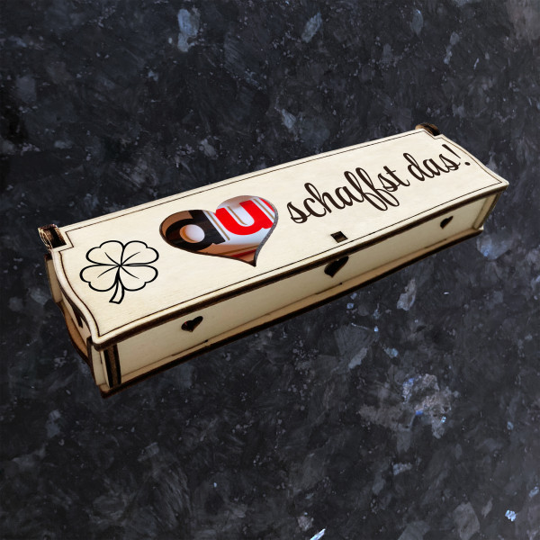 Du schaffst das! / Herz | Lasergravur auf Holz Geschenkbox mit Schokoriegel | Neues Design