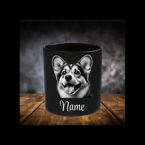 Welsh Corgi Leckerliglas | Kerzenglas Matt Schwarz | Gravur Hunderasse mit Name Personalisiert