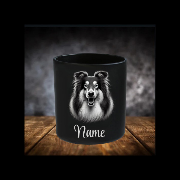 Collie Leckerliglas | Kerzenglas Matt Schwarz 400ml | Gravur Hunderasse mit Name Personalisiert