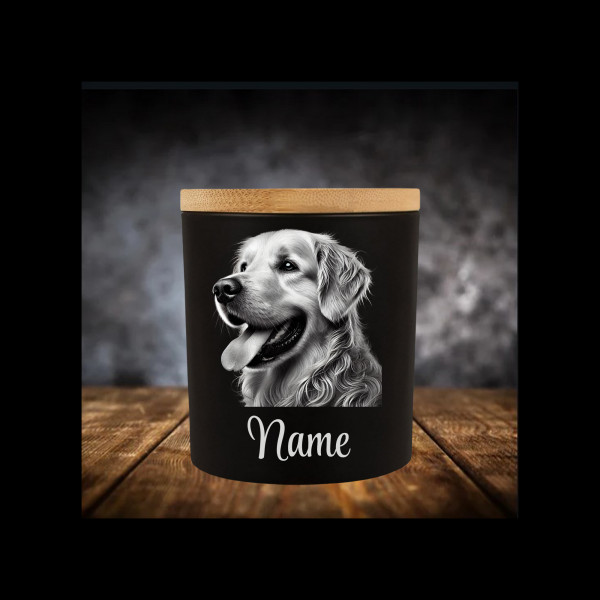 Golden Retriever Leckerliglas Kerzenglas Schwarz Gravur Hunderasse mit Name Personalisiert