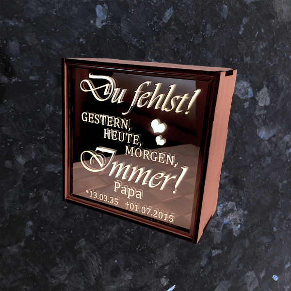 Kleine Spiegel - Lichtbox mit Gravur "Du fehlst...." Personalisiert