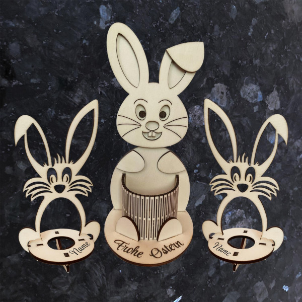 Deko Osterhasen Hasenfamilie aus Holz mit Name Personalisiert