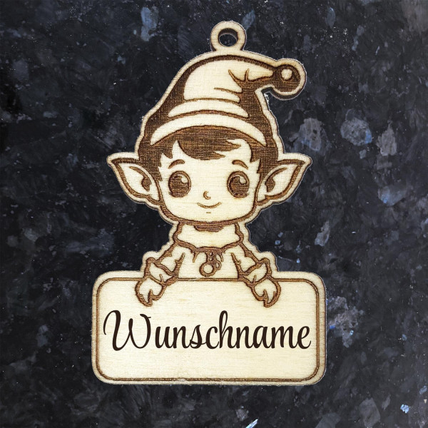 Holz Geschenkanhänger Elfe mit Wunschname Personalisiert