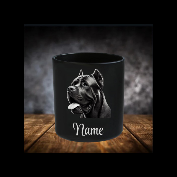 Cane Corso Leckerliglas | Kerzenglas Matt Schwarz 400ml | Gravur Hunderasse mit Name Personalisiert