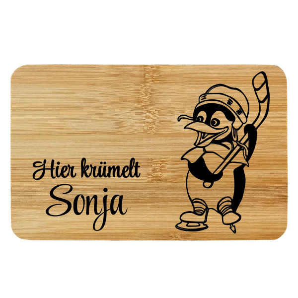 Brettchen Bambus Holz Gravur Eishockey Pinguin Personalisiert