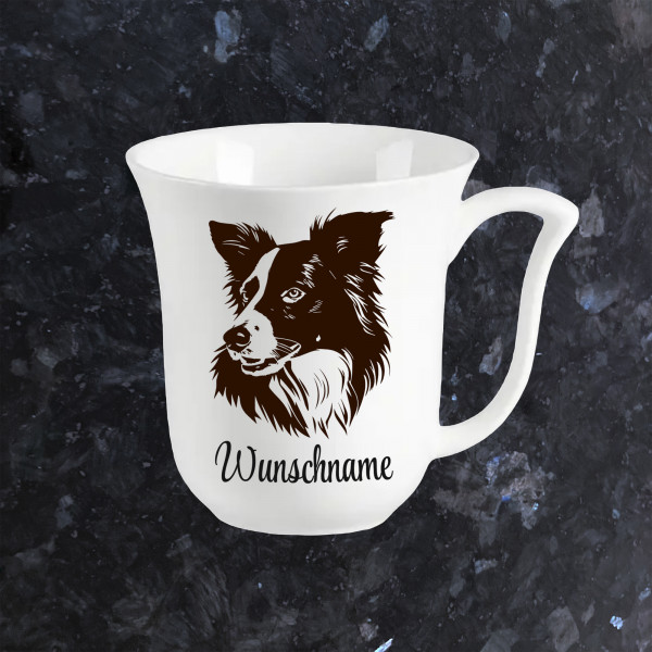 Border Collie Hund Kaffeebecher Weiß 320ml mit Name Personalisiert