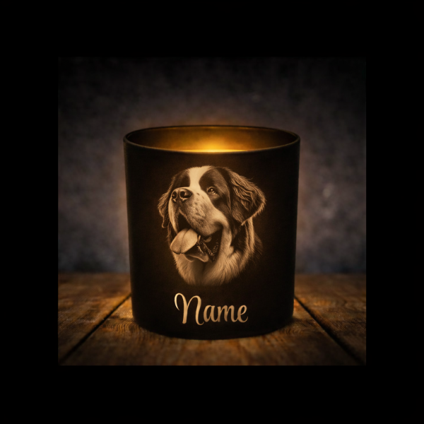 Bernhardiner Leckerliglas | Kerzenglas Matt Schwarz | Gravur Hunderasse mit Name Personalisiert