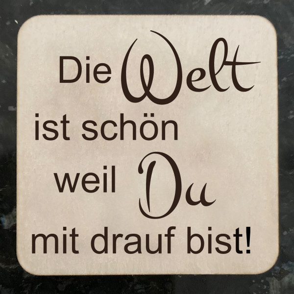Kühlschrankmagnet Holz mit Spruch 5x5 cm Neodym Magnet Die Welt ist schön