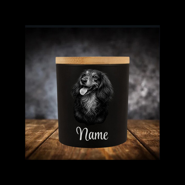 Dachshund Lichtglas | Erinnerungsglas Matt Schwarz | Gravur Hunderasse mit Name Personalisiert