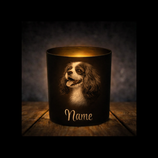 Cavalier King Charles Spaniel Leckerliglas Kerzenglas Schwarz Gravur Hund mit Name Personalisiert