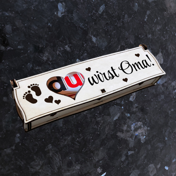 Du wirst Oma! | Gravur auf Holz Geschenkbox mit Schokoriegel | Neues Design