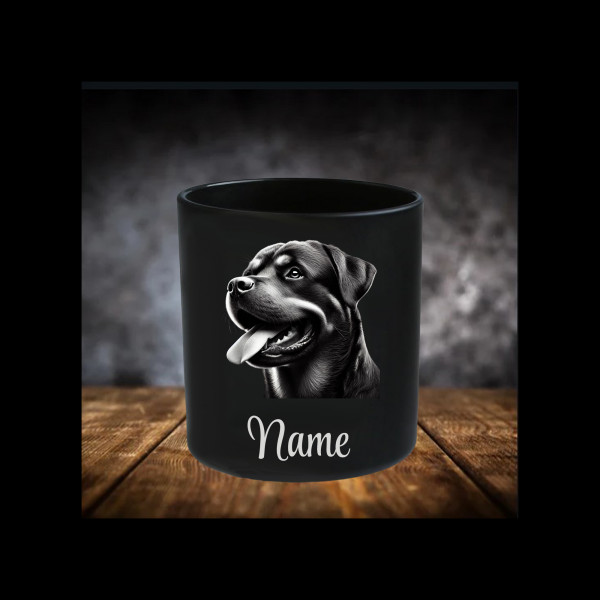 Rottweiler Leckerliglas | Kerzenglas Matt Schwarz 400ml | Gravur Hunderasse mit Name Personalisiert