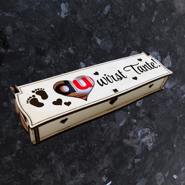 Du wirst Tante! | Gravur auf Holz Geschenkbox mit Schokoriegel | Neues Design