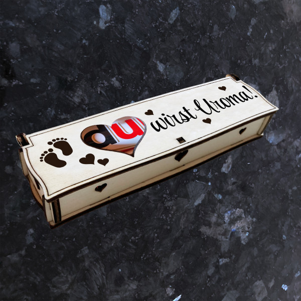 Du wirst Uroma! | Gravur auf Holz Geschenkbox mit Schokoriegel | Neues Design