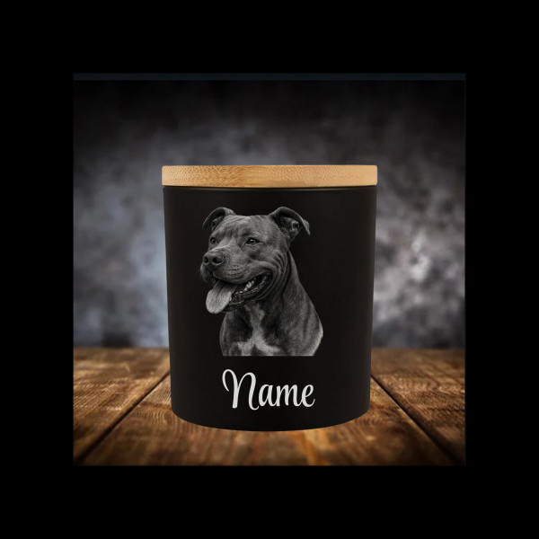 Pitbull Leckerliglas | Kerzenglas Matt Schwarz 400ml | Gravur Hunderasse mit Name Personalisiert