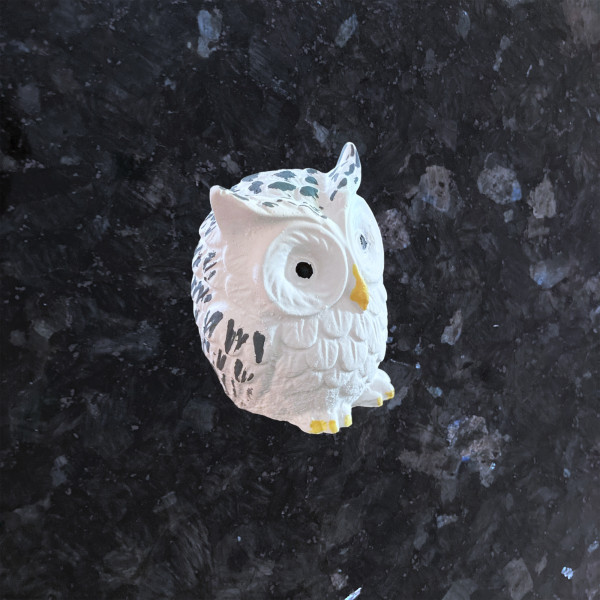 Niedliche kleine massive Deco Eule Keramik Weiß / Grau