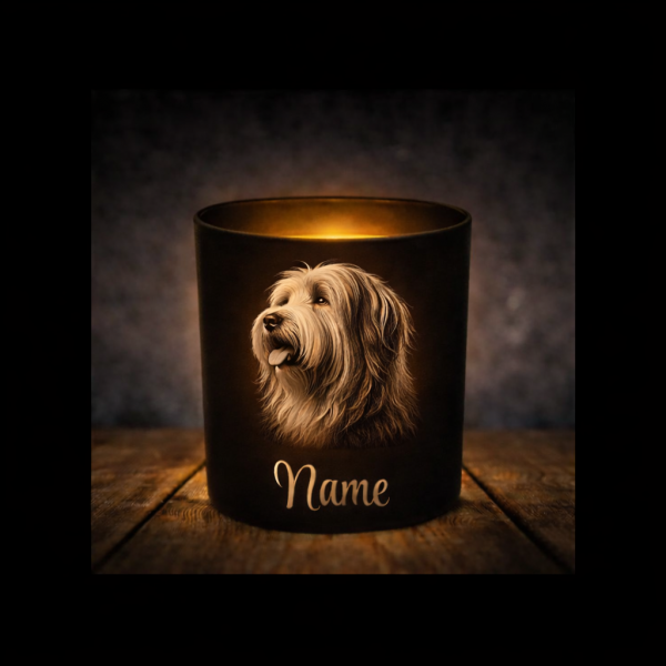 Bobtail Leckerliglas | Kerzenglas Matt Schwarz | Gravur Hunderasse mit Name Personalisiert