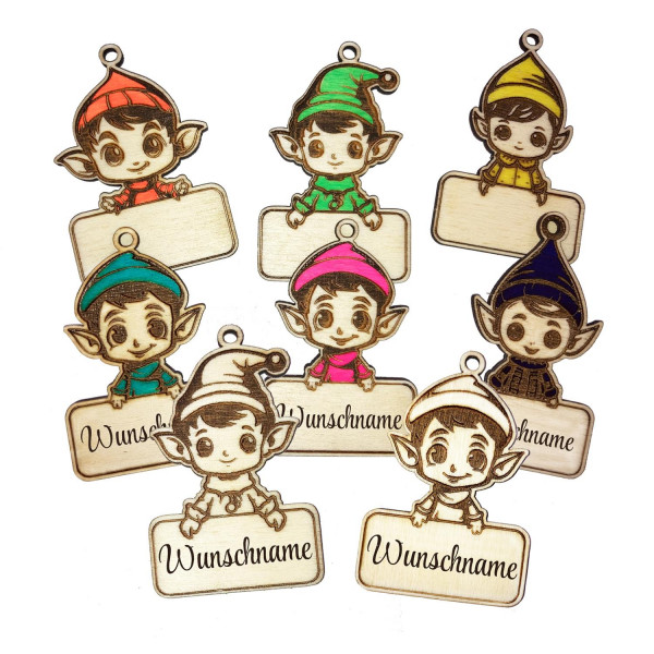 Holz Geschenkanhänger Elfe mit Wunschname Personalisiert