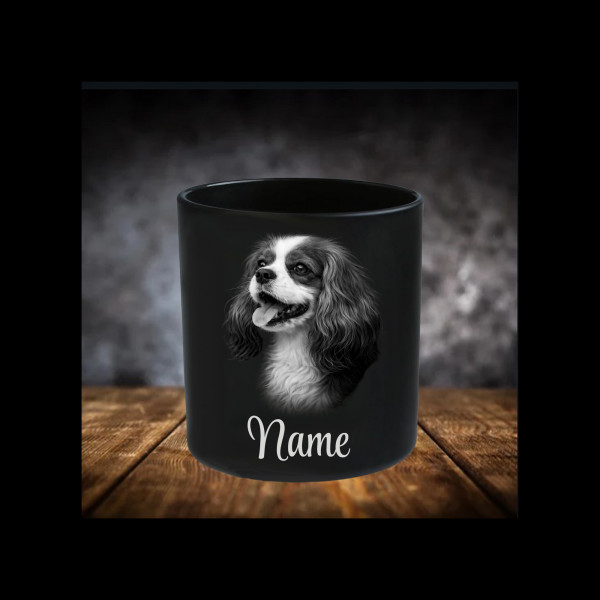 Cavalier King Charles Spaniel Leckerliglas Kerzenglas Schwarz Gravur Hund mit Name Personalisiert
