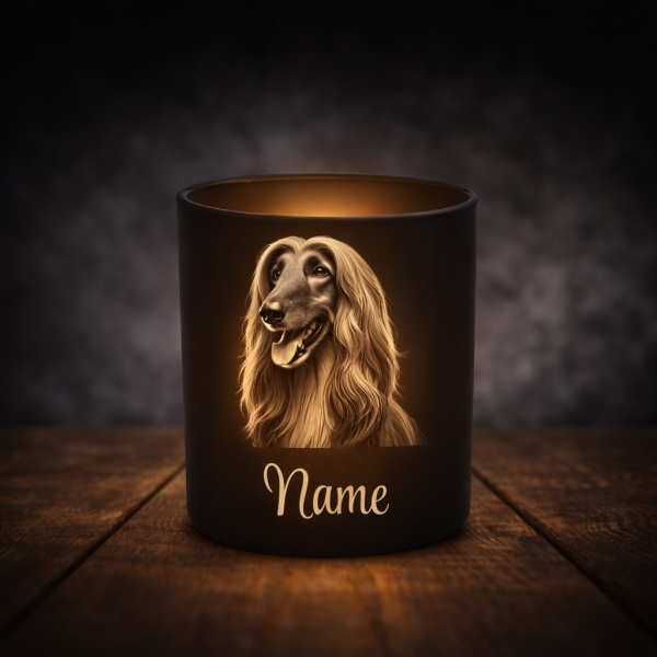 Afghanischer Windhund Lichtglas | Erinnerungsglas Matt Schwarz Gravur Hund mit Name Personalisiert