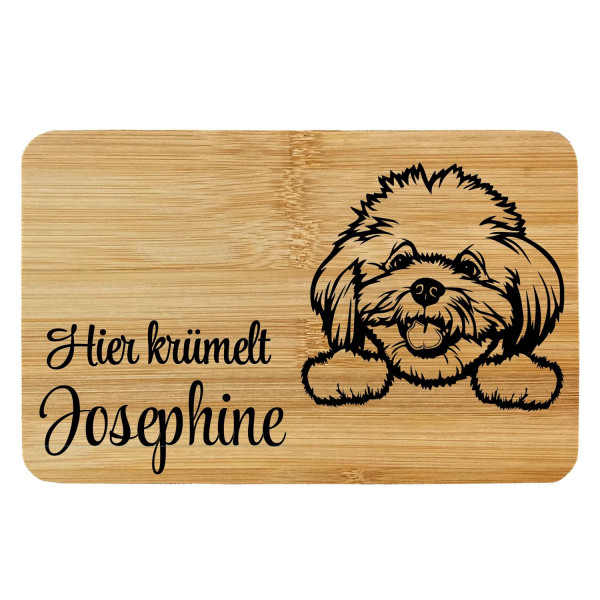 Brettchen Bambus Holz Gravur Hund Bichon Frise Personalisiert