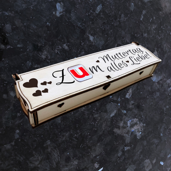Zum Muttertag alles Liebe! | Gravur auf Holz Geschenkbox mit Schokoriegel | Neues Design