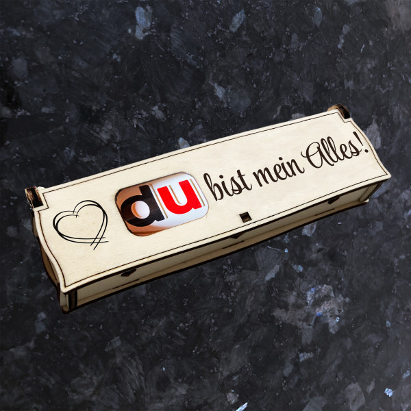 Du bist mein Alles! | Lasergravur auf Holz Geschenkbox mit Schokoriegel | Neues Design