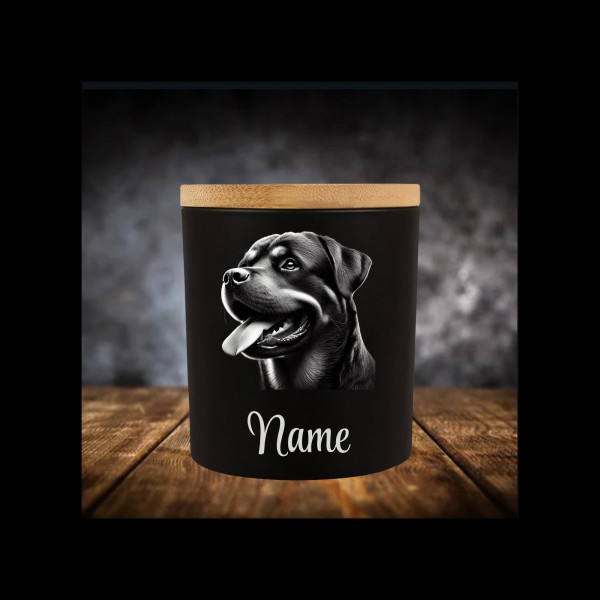 Rottweiler Leckerliglas | Kerzenglas Matt Schwarz 400ml | Gravur Hunderasse mit Name Personalisiert