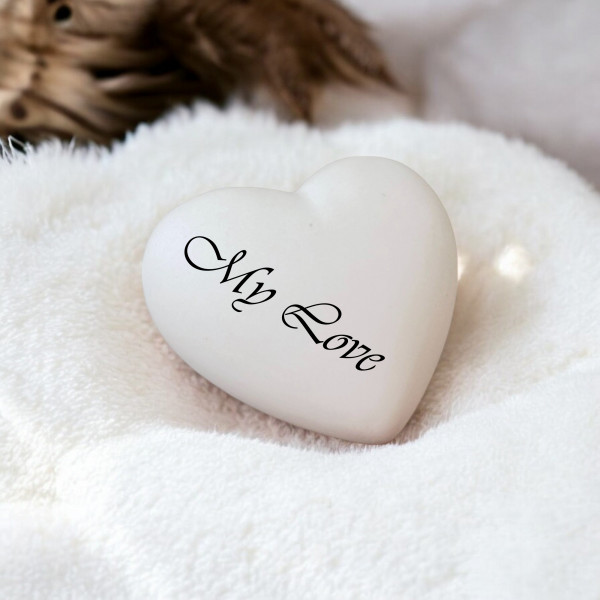 Massives Deko Herz aus Keramik Weiß Aufschrift My Love