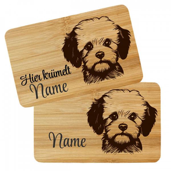 Brettchen Holz Gravur Hund Bichon Frise 1 mit Name Personalisiert
