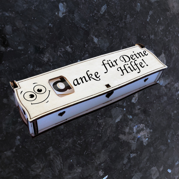 Danke für Deine Hilfe! | Gravur auf Holz Geschenkbox mit Schokoriegel | Neues Design