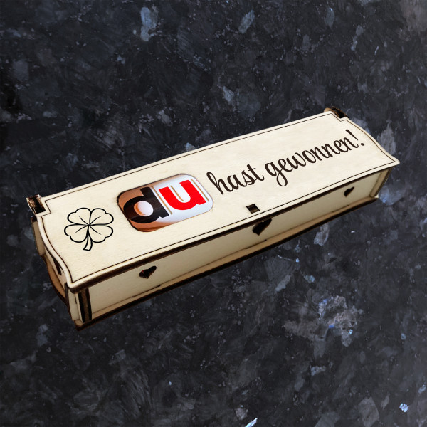 Du hast gewonnen! | Gravur auf Holz Geschenkbox mit Schokoriegel | Neues Design