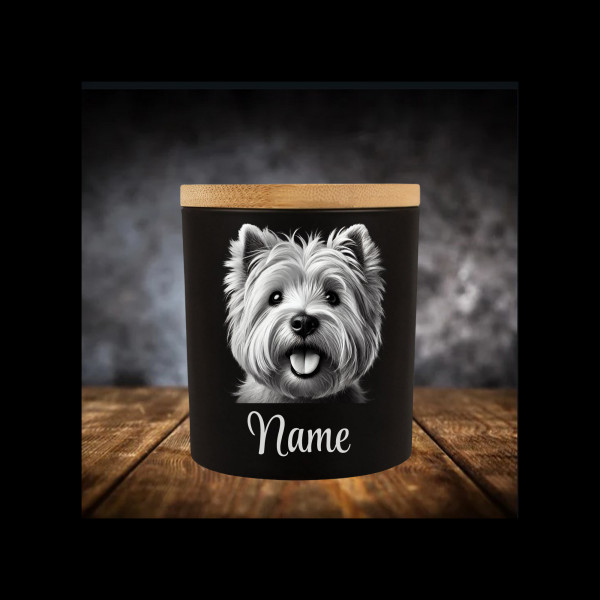 West Highland Terrier Leckerliglas | Kerzenglas Matt Schwarz | Gravur Hund mit Name Personalisiert