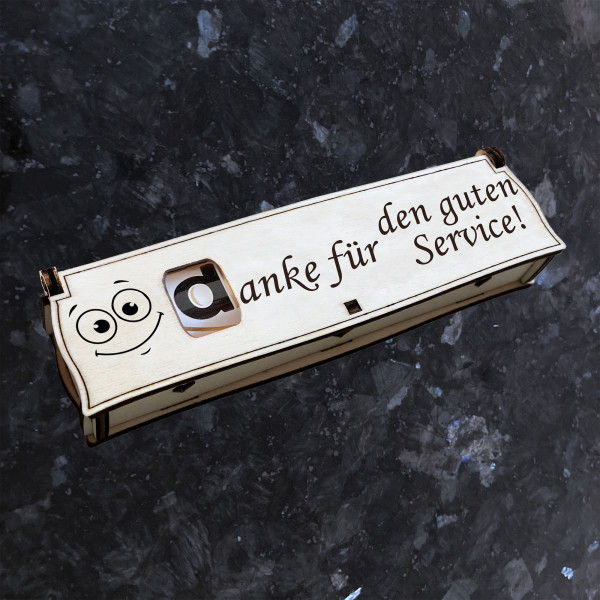 Danke für den guten Service! | Gravur auf Holz Geschenkbox mit Schokoriegel | Neues Design