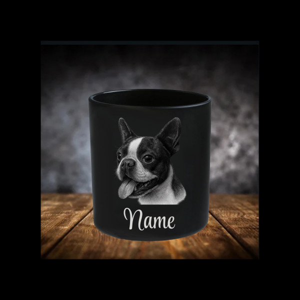 Boston Terrier Leckerliglas | Kerzenglas Matt Schwarz 400ml | Gravur Hunderasse mit Name Personalisi