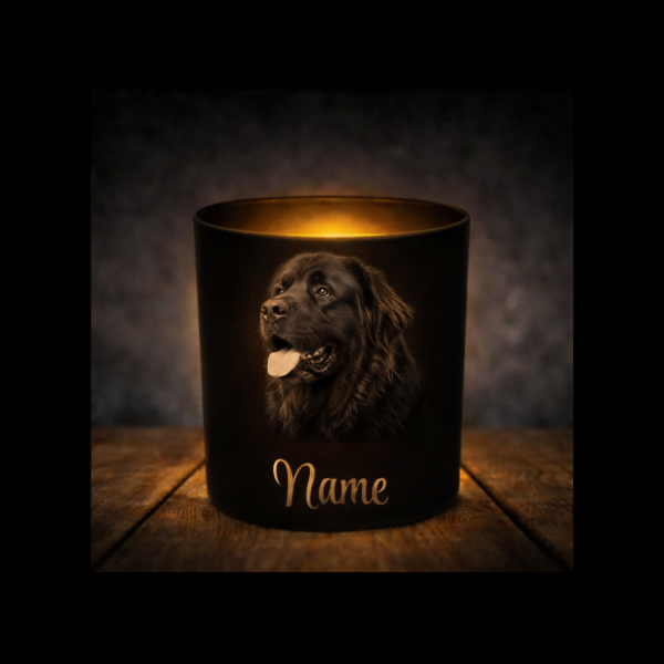 Neufundländer Leckerliglas | Kerzenglas Matt Schwarz 400ml | Gravur Hunderasse mit Name Personalisie