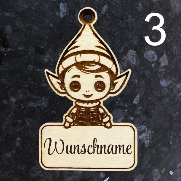 Holz Geschenkanhänger Elfe mit Wunschname Personalisiert